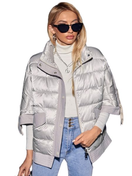 

fringe trim puffer coat n9yd#, Black