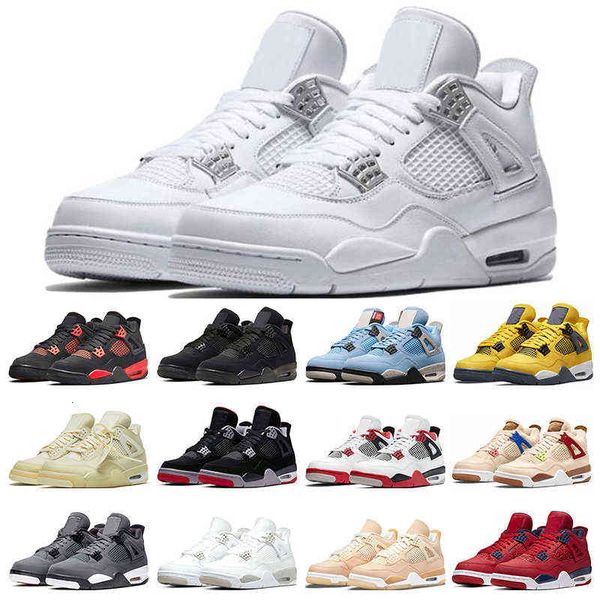 

men basketball shoes 4 4s red thunder black cat sail lightning university blue white oreo cactus jack pure money fire trainer sports, White;red