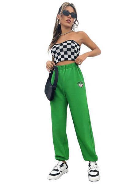 

heart & letter embroidery pants m2s5#, Black;white