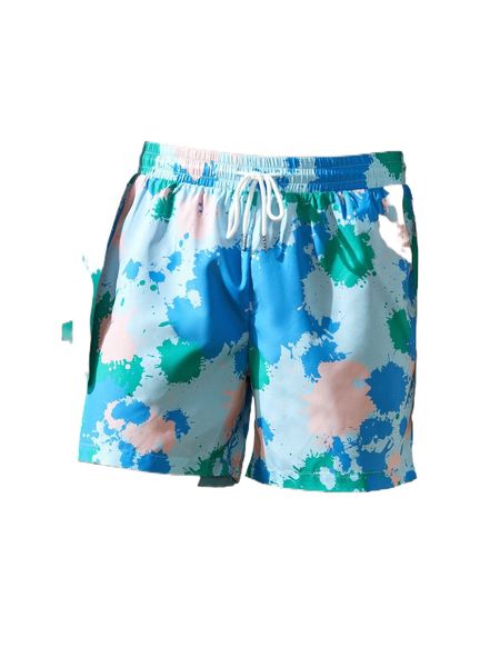 

men splash ink print drawstring waist shorts 71fe#, White;black
