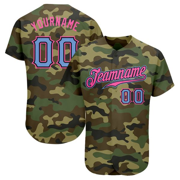 

custom camo light blue-pink authentic salute to service baseball jersey, Blue;black