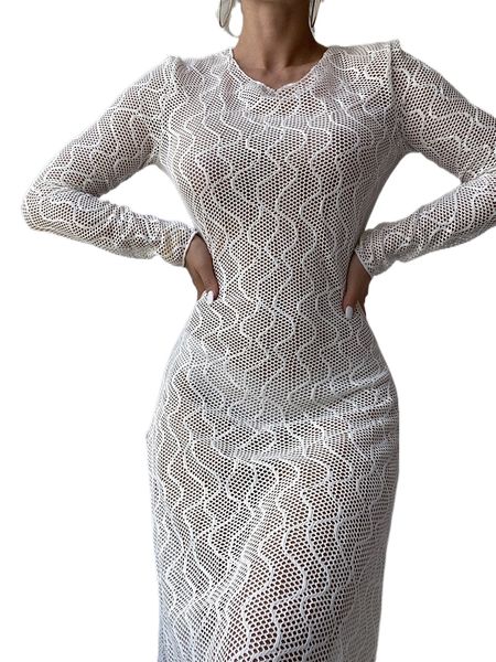 

hollow out split thigh scoop neck cover up 0740#, White;black