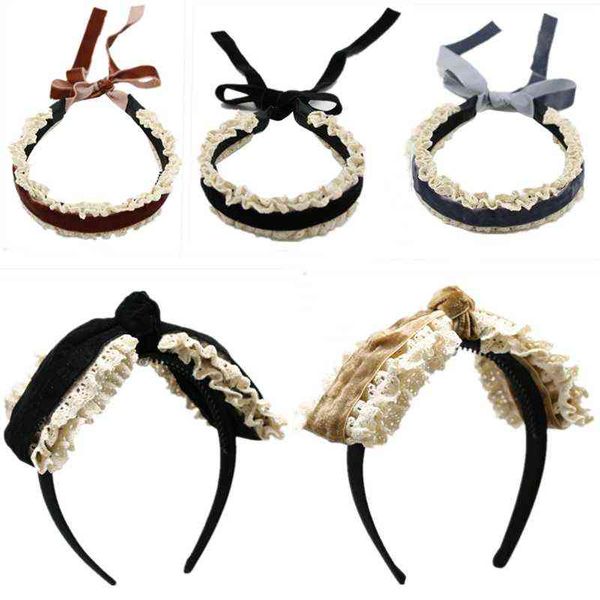

new winter cotton lace velvet long tail headband girls hair bow dressy accessories aa220323, Pink