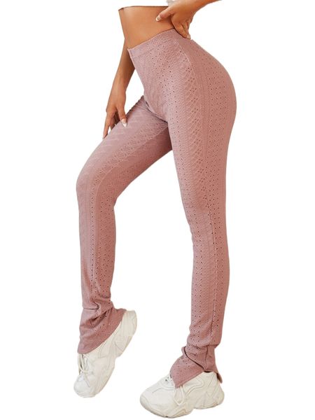 

solid high waist slit hem pants x9ab#, Black;white