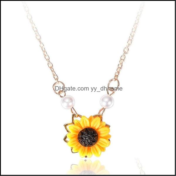 Colares de pingentes pingentes j￳ias de joias de girassol imita￧￣o p￩rola colar de flor amarela para mulheres entrega 2021 z0tia