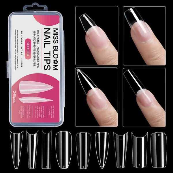 Unghie finte 100pcs Clear Stiletto Coffin Nail Tips Extension System Half Full Cover Scolpito Ultra Sottile Traceless Rimovibile 0616