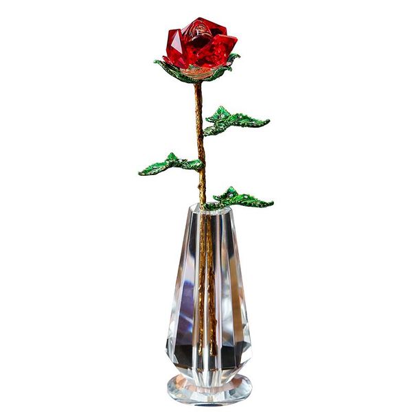 

vases 4 colors crystal rose flower figurines glass paperweight craft wedding valentine's day gifts home table decor ornaments
