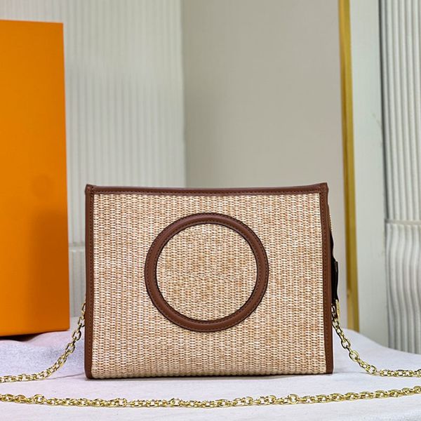 

straw clutch bag weave crossbody cosmetic bag flat make up handbags purse removable chain summer lafite grass wash bags genuine leather clas