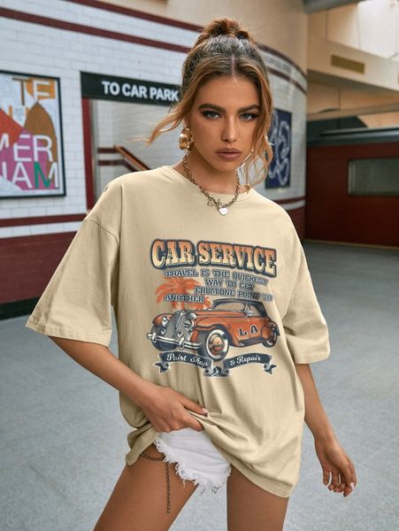 

car & slogan graphic drop shoulder tee n4xq#, White