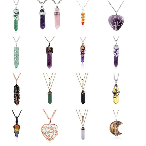 

pendant necklaces healing crystal stones necklace natural hexagonal stone wir amgkz, Silver