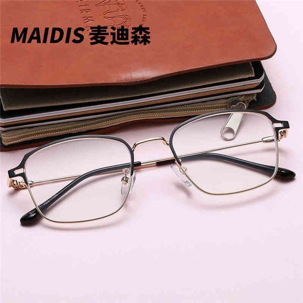 

sunglasses blue light proof flat lens half frame eyebrow metal optical men's and women's wearable myopia glasses 9291, White;black