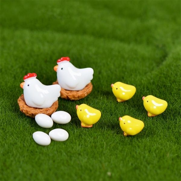 12 Stück Mix Huhn Küken Ei Nest Figur Miniaturen Home Dekoration Kawaii Zubehör Garten Dekor für Ostern 220628