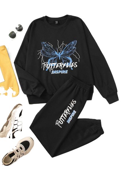 

letter graphic sweatshirt & sweatpants i2jm#, White