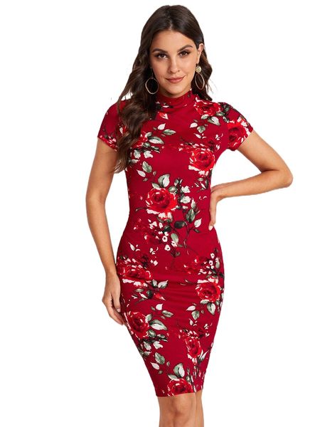 

mock-neck floral dress c9mz#, Black;gray