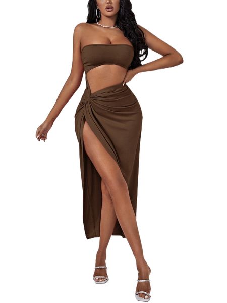 

sxy cutout twist front split thigh dress p9lc#, Black;gray