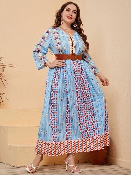 

plus geo print smock dress without belt 03hm#, Black