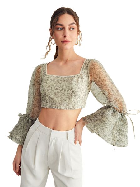 

x ashika edina lahri allover floral print bell sleeve r2fb#, White