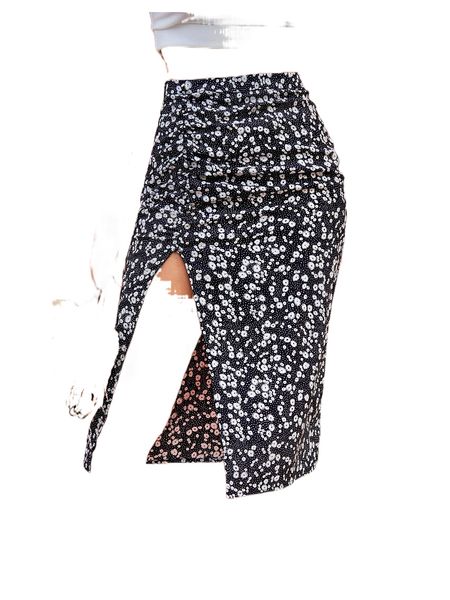 

ditsy floral print ruched split hem skirt q6va#, Black