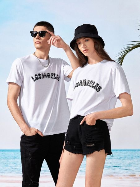 

1pc letter & paisley print tee 23vl#, White;black