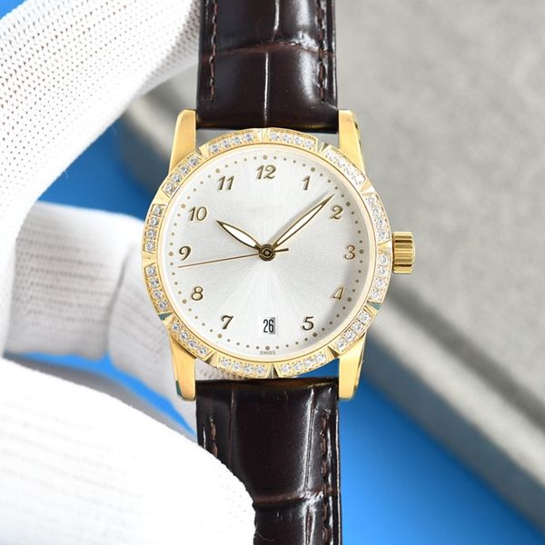 

fashion women's watch 36mm stainless steel case leather band mechanical movement sapphire crystal scratch resistant diamond designer wa, Slivery;brown