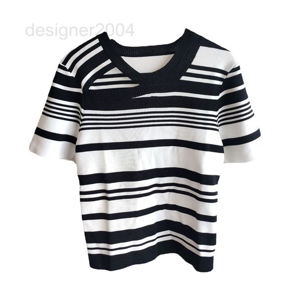 

women's sweaters designer xiaoxiangfeng 2022 summer women's new thin ice silk round neck short sleeve striped hole pullover knitte, White;black