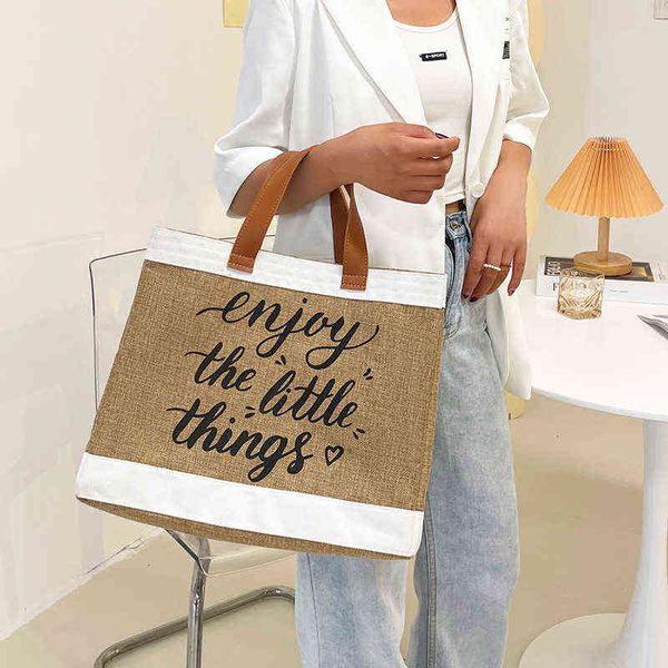 

splicing travel straw woven large capacity leisure female letter shopping bag literature handbag