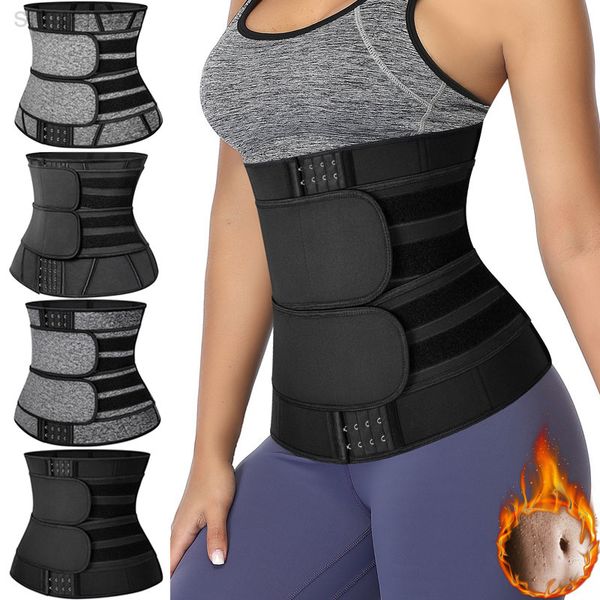 

waist trainer neoprene body shaper women long torso slimming sheath sweat shapewear belly shapers workout trimmer belt corset l220802, Black;white