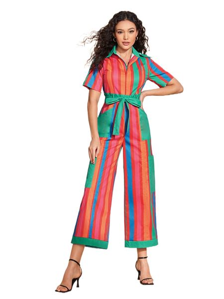 

x sheree toh block striped belted jumpsuit q1rr#, Black;white