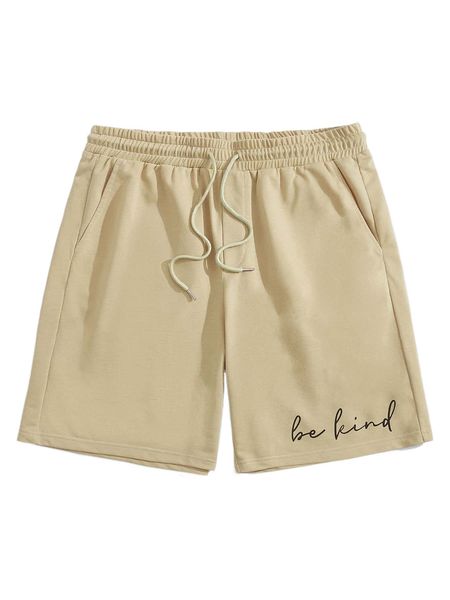 

men drawstring waist slogan graphic shorts x7mi#, White;black