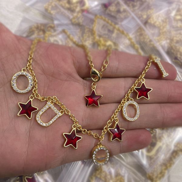 

2022 brand original jewelry designer choker ladies fashion simple high-end real gold electroplating pentagram zircon alphabet necklace, Golden;silver