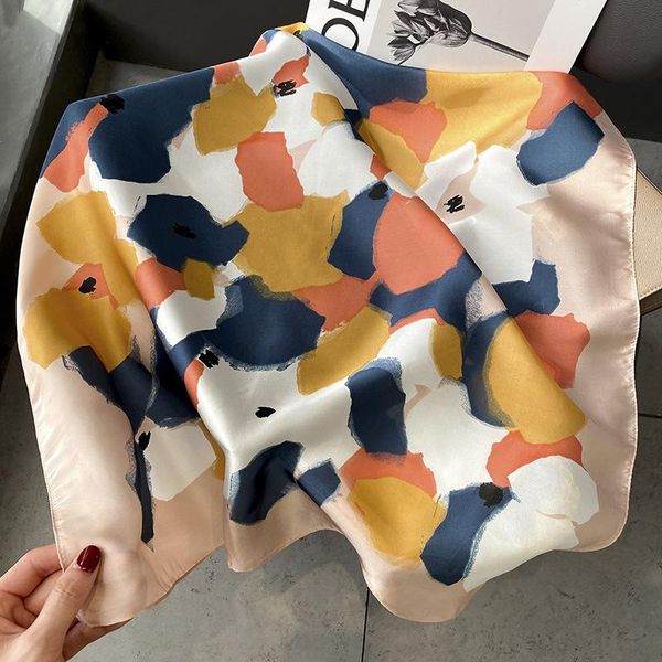 

scarves 2022 color irregular spray paint 70*70cm silk square scarf women's tied bag decoration summer thin section, Blue;gray