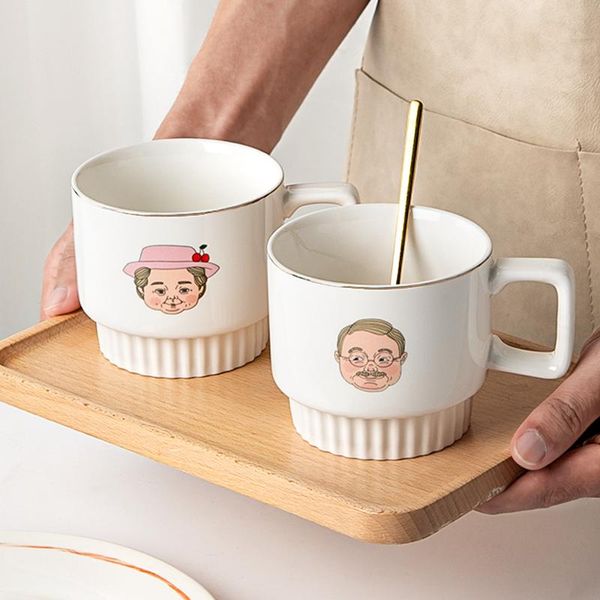 Tassen Kreative Paar Keramik Kaffeetasse Bedruckt Opa/Oma Milch Teetasse Home Office Frühstück Trinkgeschirr Valentinstag GeschenkeTassen