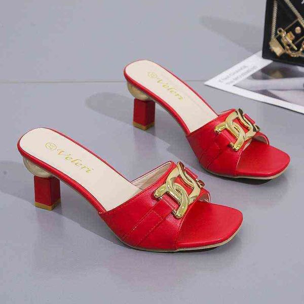 

slippers summer women's sandals shoes female golden metal chain ladies fashion casual slides mules ytmtloy indoor zapato mujer 220329, Black