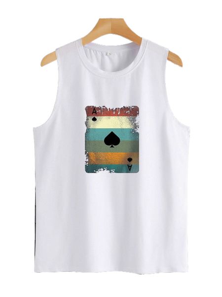 

men playing card print tank p9b2#, White;black