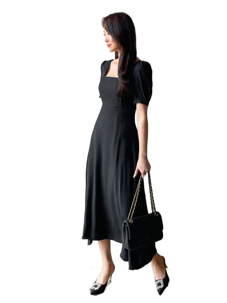 

dazy square neck puff sleeve dress l1fq#, Black;gray