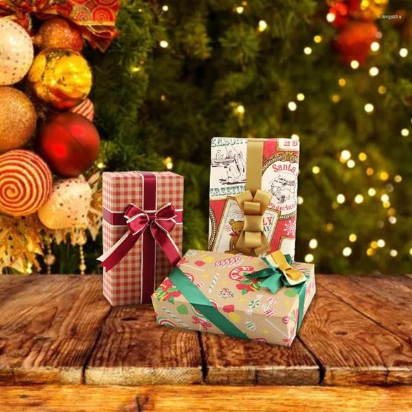 Подарочная упаковка Рождественская упаковочная бумага в рулоне Симпатичная конфета Медведь Штамп в красную клетку с принтом DIY Упаковка Подарочная упаковкаПодарочная упаковкаПодарок