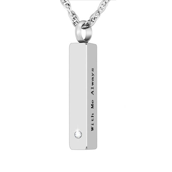 

urn necklaces for ashes memorial cremation jewelry, stainless steel bar pendant for women and men,keepsake gift with zircon, Silver