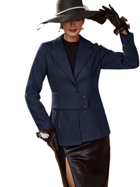 

peak collar button waist overcoat m3vf#, Black