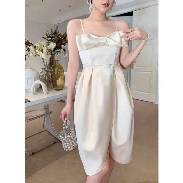 

casual dresses 22 niche design sense celebrity style high-grade bud suspender skirt oil painting peony bow light mature wind women's sp, Black;gray