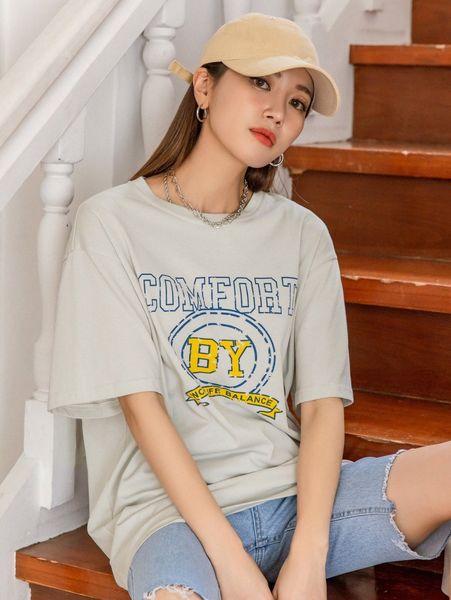 

dazy letter graphic drop shoulder tee 64hh#, White