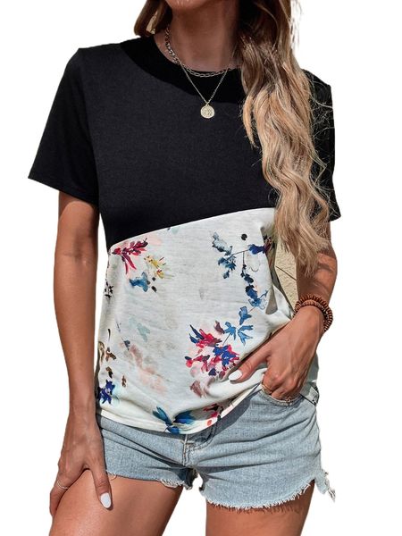 

f.loral print c.olorblock tee 38ot#, White