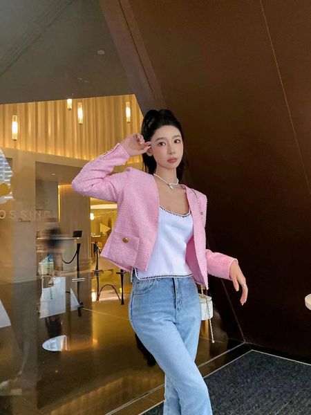 

chan 2022 new women's jacket fashion v-neck cardigan tweed single-breasted coat autumn and winter mother's day gift valentine&#039, Black;brown