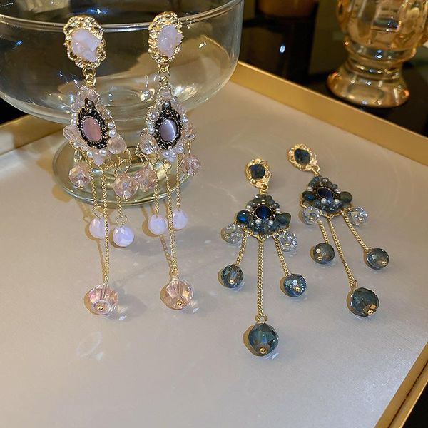 Lampadario penzolante Orecchini pendenti geometrici in stile barocco vintage Donna Accessori per gioielli da banchetto in cristallo rosa bluCiondola