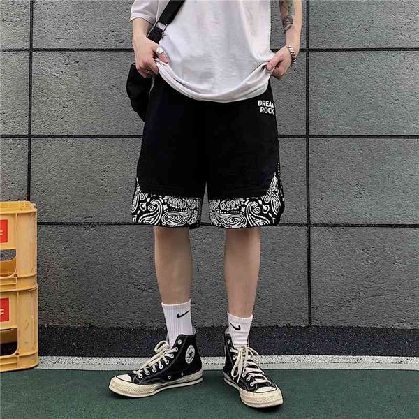 

men's shorts all over cashew blossom patchwork shorts os high street fake two-piece overalls fashion brand men's and women's, White;black