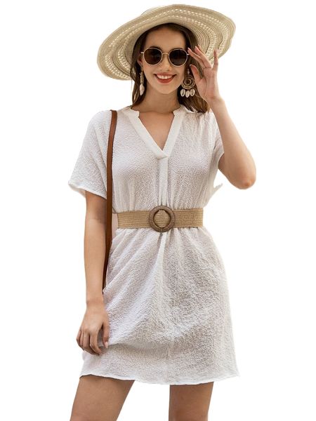 

notched neck batwing sleeve dress without belt x520#, Black;gray