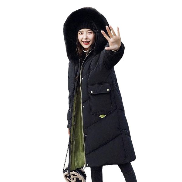 

women's down & parkas women winter medium long coat 2021 fashion ladies clothing thickened warm cotton jacket fur hooded coats female o, Black