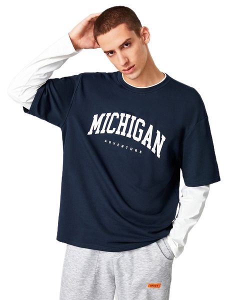 

men letter graphic 2 in 1 tee m1cn#, White;black