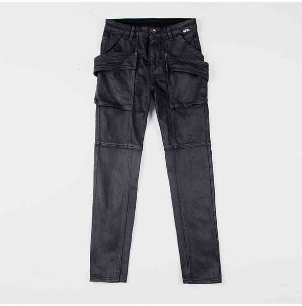 

men's jeans streamer double ring waxed denim pants men's, Blue
