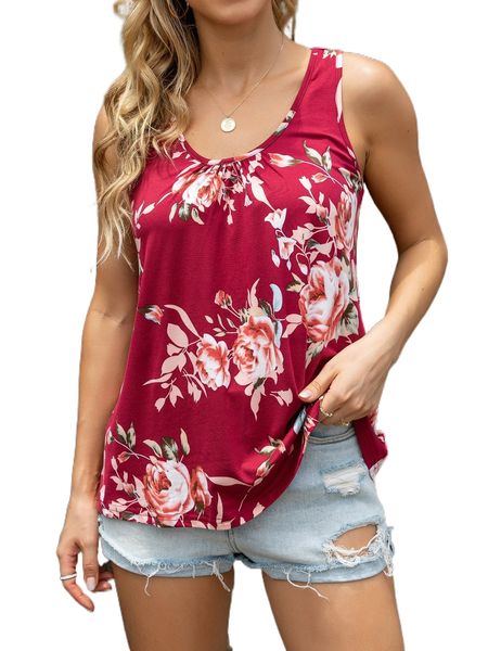 

dearcase floral print scoop neck tank z5st#, White