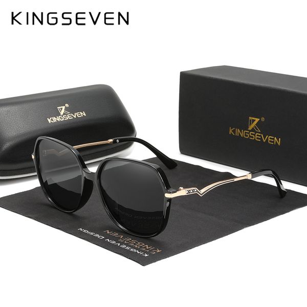 

kingseven fashion polarized women cat eye sunglasses round sun glass ladies lunette d soleil femme uv400 220511, White;black